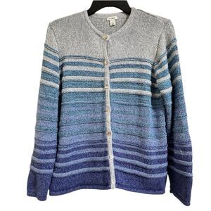 L.L BEAN OMBRE CHUNKY KNIT BUTTON LONG SLEEVE CARDIGAN 100% COTTON LARGE